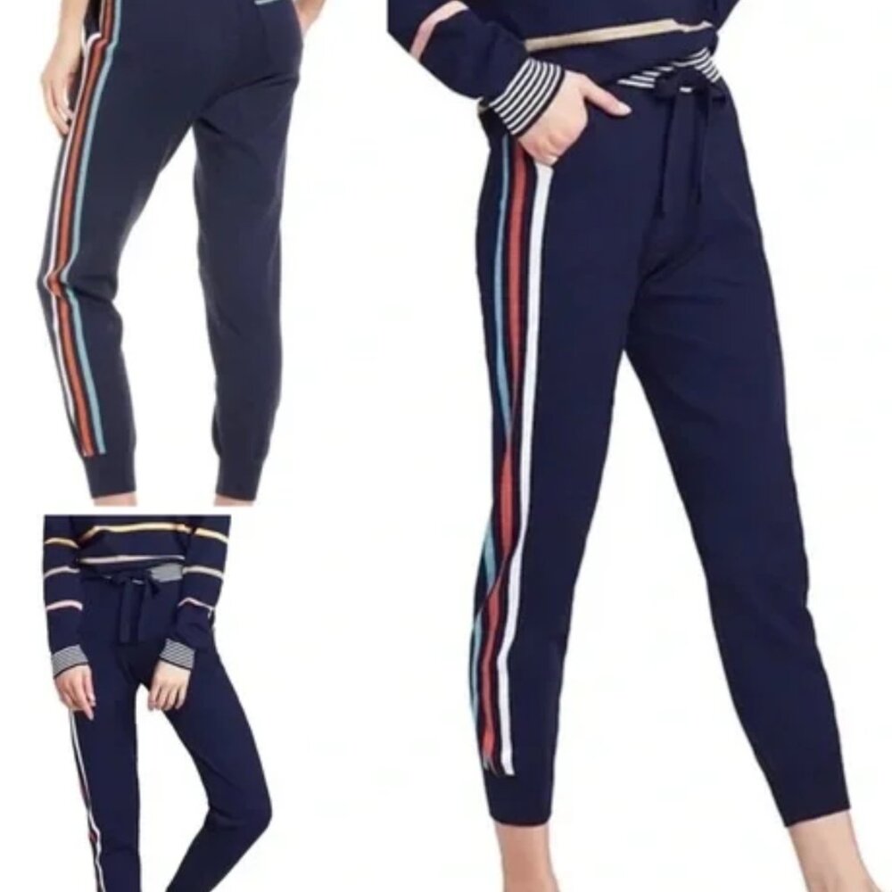 Faherty Surf Stripe Organic Cotton Cashmere Joggers Navy Orange White Small